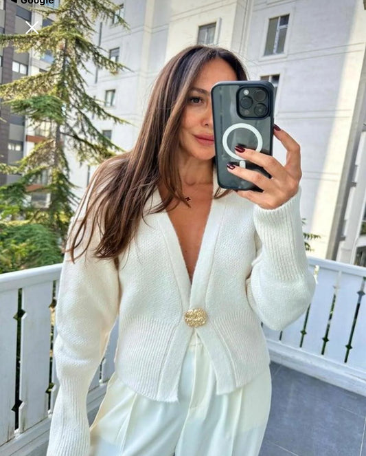 Offwhite Gold Button Cardigan