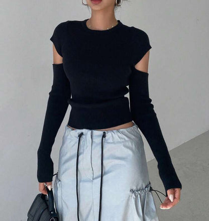 Cut out ripped knit sweater
