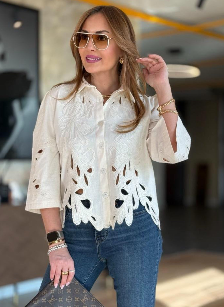 Embroidered beige shirt
