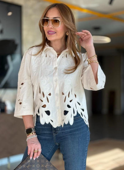 Embroidered beige shirt