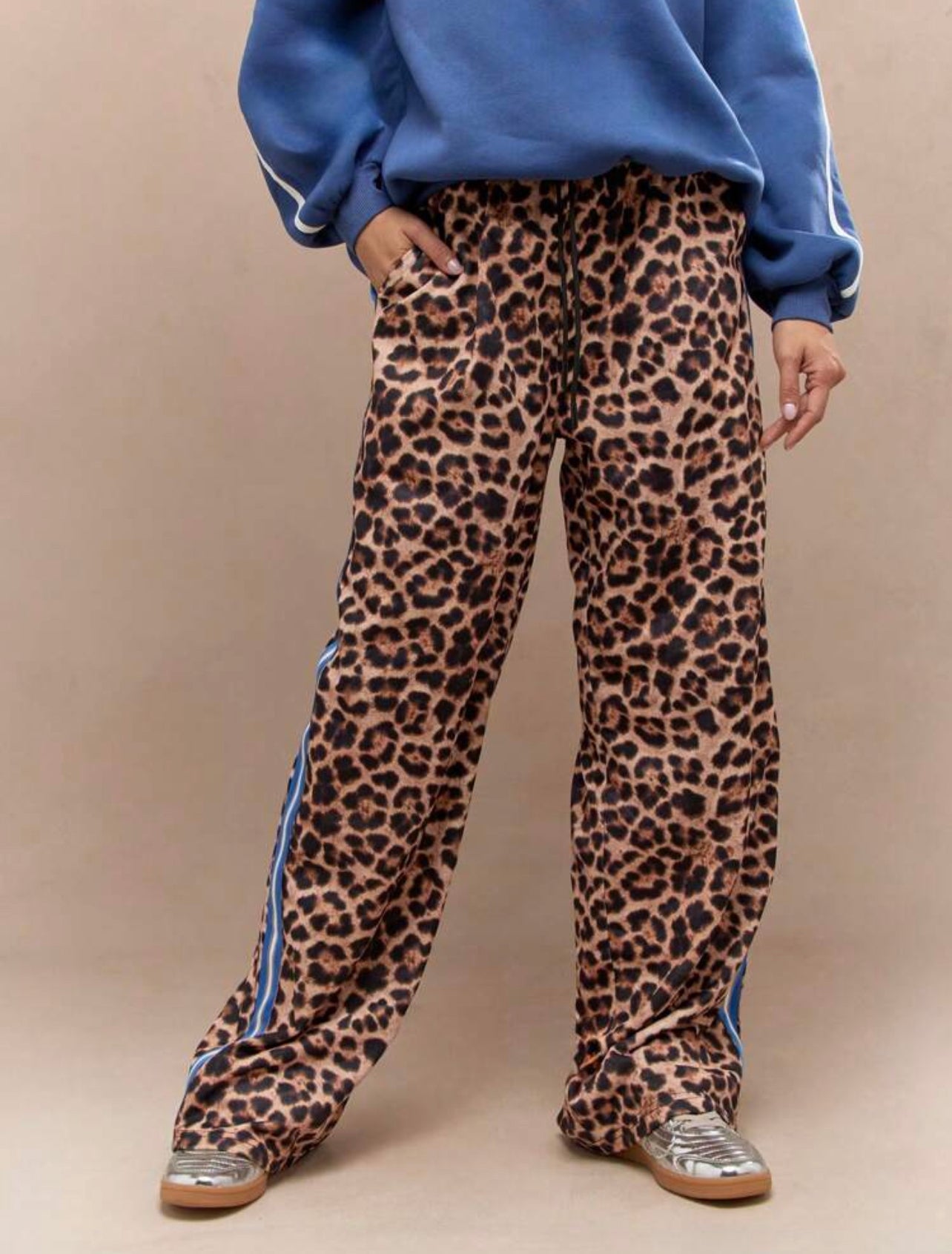 Leopard print stripe wide leg pants