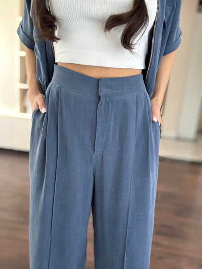 Viscose washed Blue Set with Zipper details