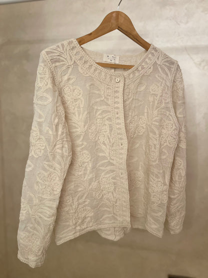 Beige Embroidered Cardigan