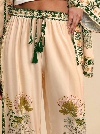 Printed Cardigan/wide Leg Pants Set