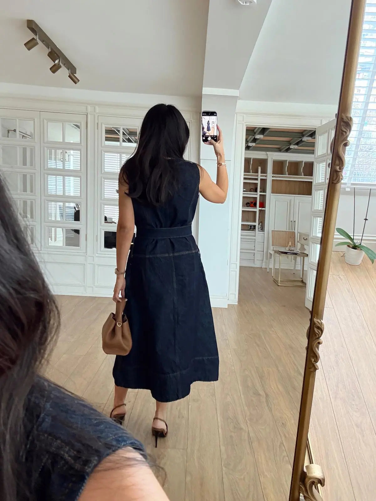 Denim Midi zippered belted Dress
