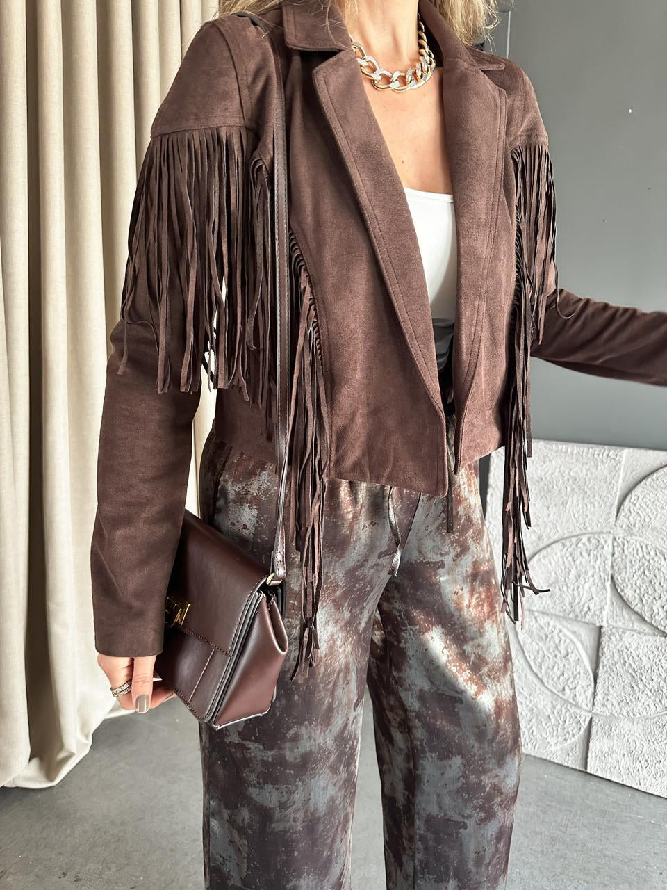 Premium Brown Suede fringes Jacket