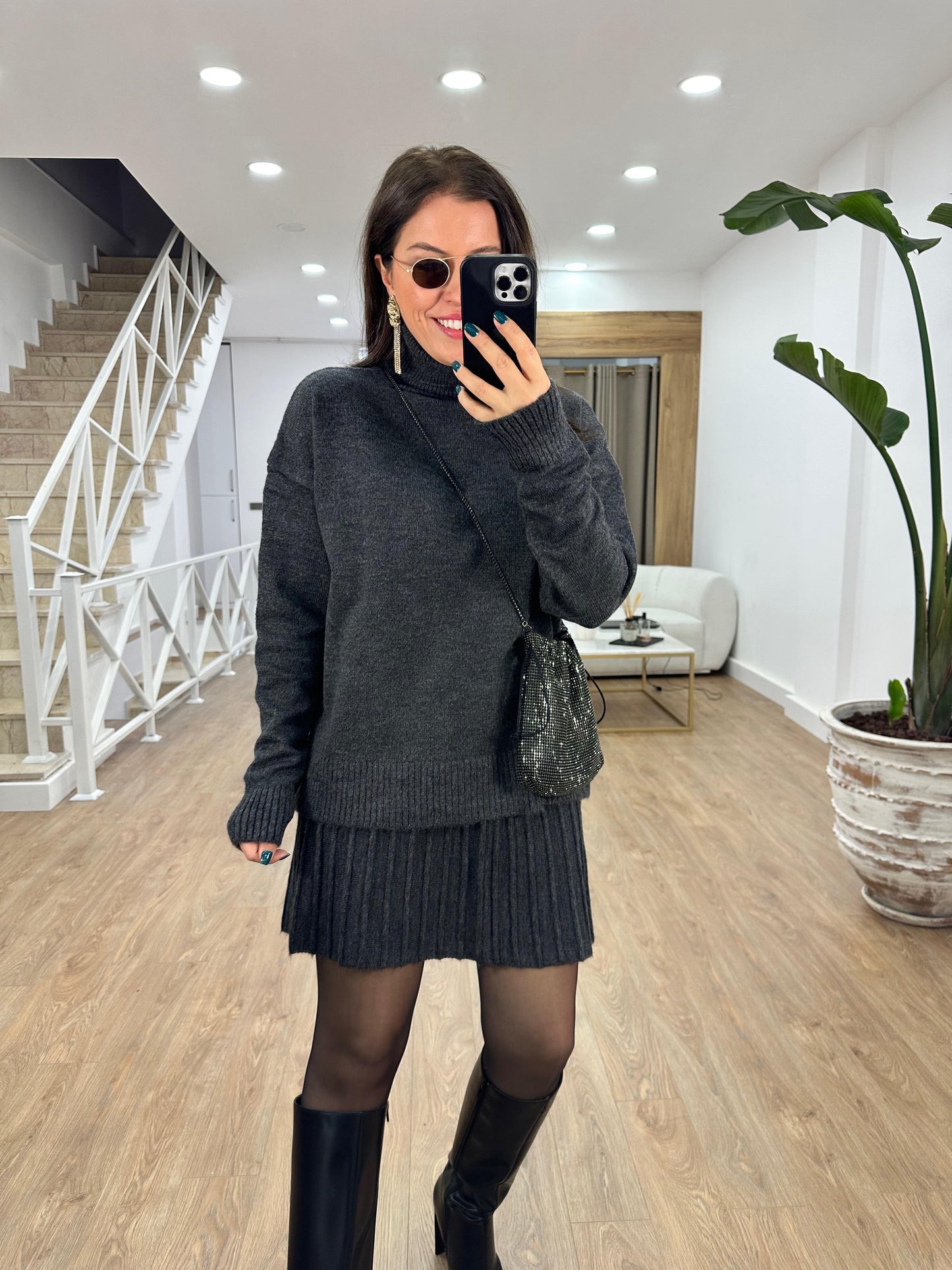 Dark Grey Skirt Set