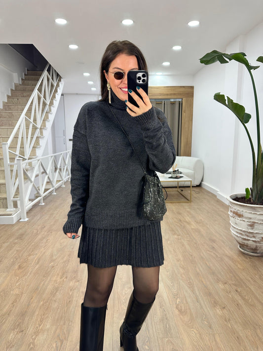 Dark Grey Skirt Set