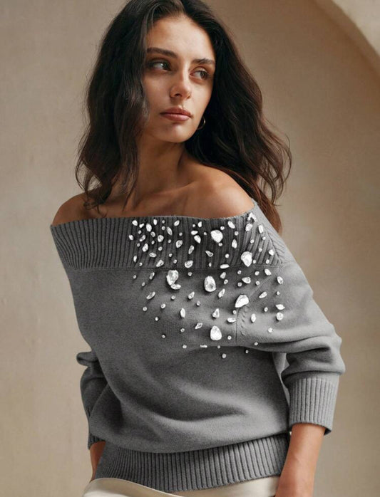High quality off shoulder knitted sweater