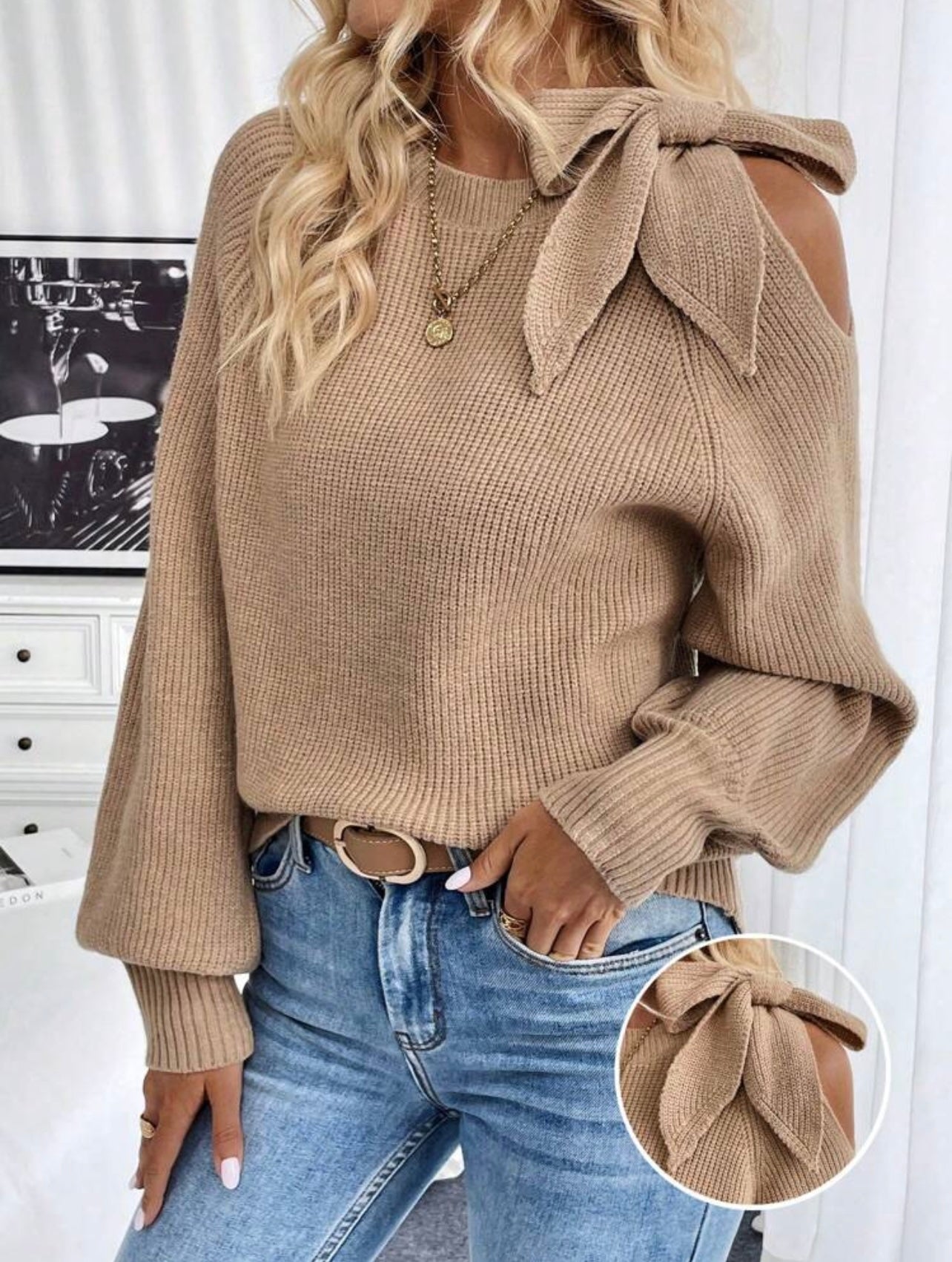 Twisted shoulder sweater