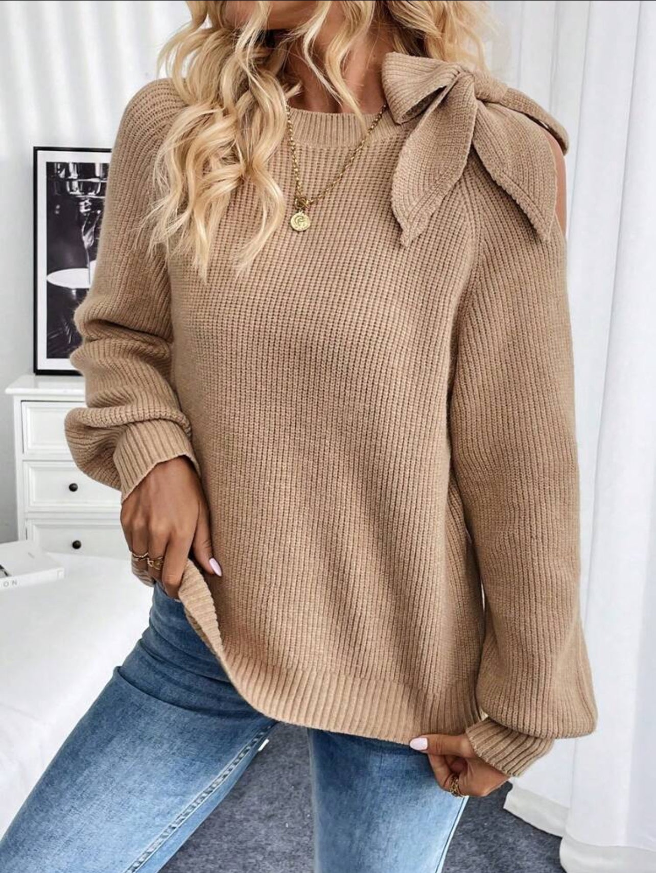 Twisted shoulder sweater