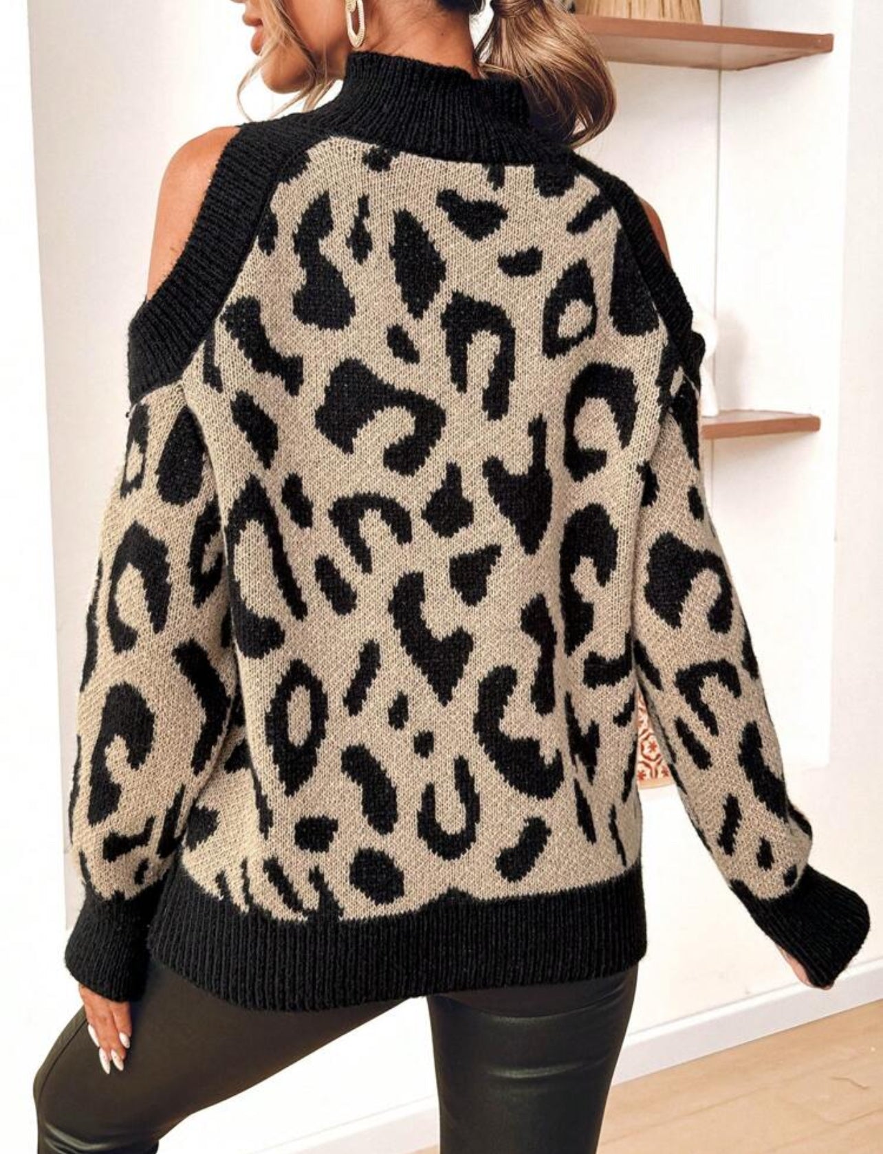 Leopard cold shoulder sweater